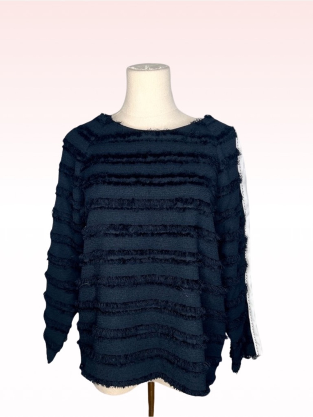 ZARA Black Fringe Long Sleeve Side Stripe Top (Sz S)